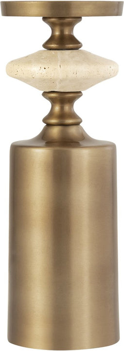 PTMD Nikolaos Brass Candleholder Travertine Round M