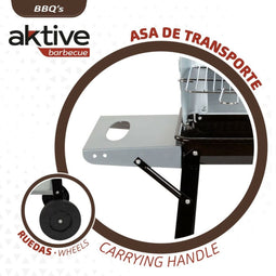 Aktive Kolenbarbecue - Geëmailleerd metaal - Draagbaar met wielen 90 x 85 x 32 cm - Zwart