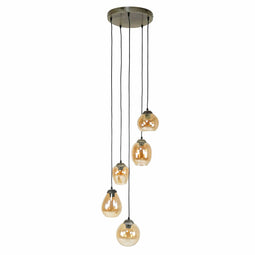 Bemade Furniture Hanglamp 5L - Hanglamp - Amberkleurig glas met gouden afwerking