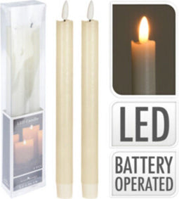 LED Dinerkaarsen - 24 cm - creme wit - vlameffect (2 stuks)