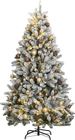 vidaXL - Kunstkerstboom - met - scharnieren - 300 - LED's - en - kerstballen - 180 - cm