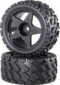 Reely 1:10 Buggy Complete wielen Rally-Block breed 5-spaaks Zwart 2 stuk(s)