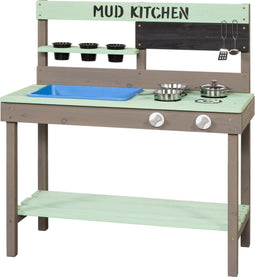 Swing King Mud Speelkeuken Met Water- Zandbakje Hout Grijs/groen