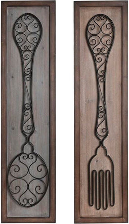 Decoratieve figuren DKD Home Decor Verouderde afwerking Metaal Hout Bestekken (24 x 5 x 99 cm) (2 Stuks)