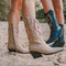 POSH by Poelman BIBI - Enkellaarzen - Cowboy stijl met ritssluiting - Beige met metallic roze