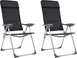 vidaXL - Campingstoelen - 58x69x111 - cm - aluminium - zwart - 2 - st