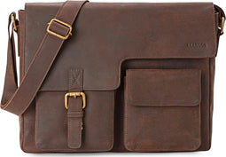 Lederen aktetas voor heren en dames, echt leer, laptoptas tot 13 inch, schoudertas met schouderriem,