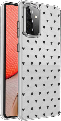 iMoshion Hoesje Geschikt voor Samsung Galaxy A72 Hoesje Siliconen - iMoshion Design hoesje - Transparant / Zwart / Hearts All Over Black