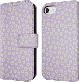 iMoshion Hoesje Geschikt voor iPhone SE (2022) / SE (2020) / 8 / 7 / 6s / 6 Hoesje Met Pasjeshouder - iMoshion Design Bookcase smartphone - Paars / White Daisy