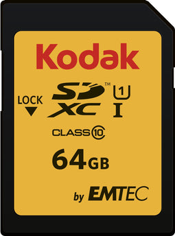 Kodak SDXC 64GB - UHS-I - Class 10 - Leessnelheid 85MB/s - Schrijfsnelheid 20MB/s - Zwart