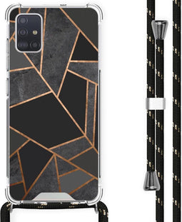 iMoshion Hoesje Geschikt voor Samsung Galaxy A51 Hoesje Met Koord - iMoshion Design Hoesje met Koord - Zwart / Meerkleurig / Goud / Black Graphic