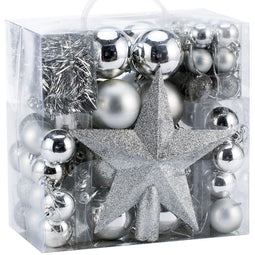 Deuba Kerstboomballen - Set van 77 Kunstof Mat Glanzend - Zilver