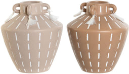 Vaas Home ESPRIT Bruin Lichtbruin Keramisch Koloniaal Franjes 15,5 x 15,5 x 17,1 cm (2 Stuks)