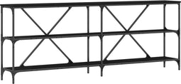 vidaXL - Console - Tafel - Zwart - Eiken - 200x30x75 - cm - Engineered - Hout - en - Staal