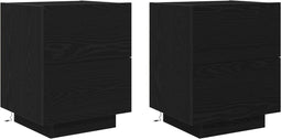 vidaXL - Nachtkastjes - met - LED - Verlichting - 2 - stuks - Zwart - Eiken - 45x40x55 - cm
