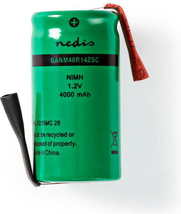 Nedis Oplaadbare NiMH-Batterij - 1.2 V DC - Oplaadbaar - 4000 mAh - Voorgeladen - 1-Polybag - N/A - Soldeertab - Groen