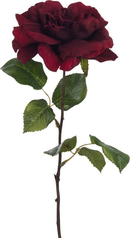 J-Line roos Open + 2 Blad - kunststof - donkerrood - 12 stuks