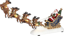 LuVille Kerstdorp Miniatuur Kerstman op Slee - L34 x B7 x H15 cm