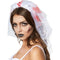 Spookbruidskostuum dames - Halloween jurk strapless met bloedvlekken - Maat S - Kleur wit