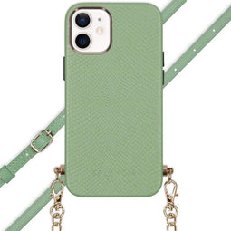 Selencia Hoesje Geschikt voor iPhone 12 Mini Hoesje Met Koord - Selencia Aina Slang Hoesje met koord - Groen