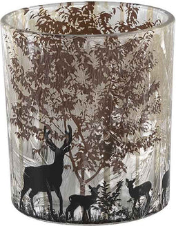 PTMD Yoah Windlicht met rendier tafereel - H8 x Ø7 cm - Glas - Koper