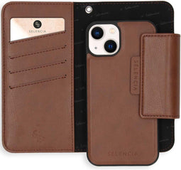 Selencia Hoesje Geschikt voor iPhone 13 Hoesje Met Pasjeshouder - Selencia Surya 2-in-1 Uitneembare Vegan Lederen Bookcase - Bruin