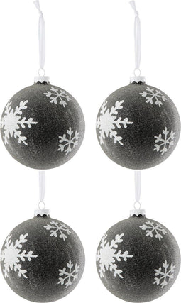 J-Line kerstbal Parels + Sneeuwvlok -glas - grijs/wit - large - doos van 4