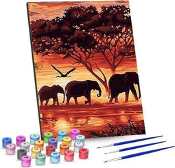 Rubye® Schilderen Op Nummer - Olifanten Familie - Compleet Pakket met Penselen en Acrylverf