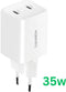 Mobiparts GaN Oplader - Dual USB-C 35W - GaN technologie - Wit