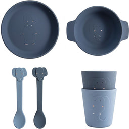Trixie baby siliconen eet set - Mrs Elephant - Lepel x2 - Kommetje - Bord - Beker x2