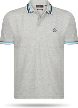 Pierre Cardin - Striped Collar Polo - Heren Polo SS - 100% Katoen - Grijs - Maat XL