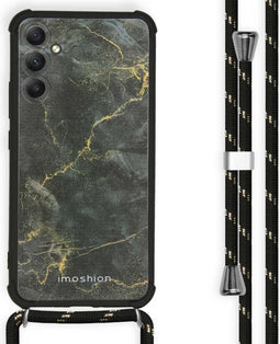 iMoshion Hoesje Geschikt voor Samsung Galaxy A34 (5G) Hoesje Met Koord - iMoshion Design Hoesje met Koord - Zwart / Black Marble
