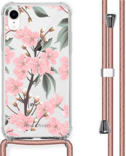 iMoshion Hoesje Geschikt voor iPhone Xr Hoesje Met Koord - iMoshion Design Hoesje met Koord - Groen / Transparant / Roze / Cherry Blossom