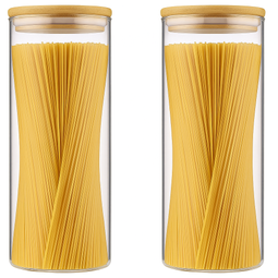 GREEN BEE'S spaghetti voorraadpotten - set van 2 - 1730 ml borosilicaatglas met bamboe deksel (2 stuks)