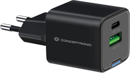 Conceptronic ALTHEA15B - Oplader - 20W 1x USB-A 1x USB-C Snel opladen - Zwart