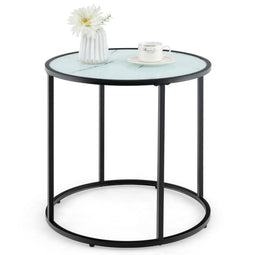 Coast Ronde Bijzettafel - Glazen Blad met Marmerlook - Metaalframe - 50 cm - Zwart
