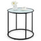 Coast Ronde Bijzettafel - Glazen Blad met Marmerlook - Metaalframe - 50 cm - Zwart