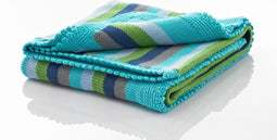 Pebble Crochet Edge Stripey - Wiegdeken 75x100 cm - Gebreid met gehaakte rand - Turquoise