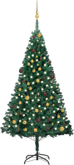 vidaXL - Kunstkerstboom - met - verlichting - en - kerstballen - 210 - cm - PVC - groen
