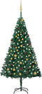 vidaXL - Kunstkerstboom - met - verlichting - en - kerstballen - 210 - cm - PVC - groen