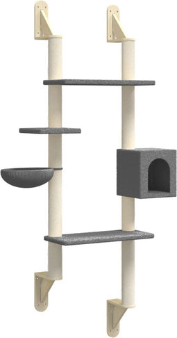 vidaXL - Kattenmeubel - wandgemonteerd - met - krabpaal - 180 - cm - donkergrijs