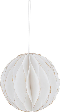 J-Line hanger Bal - katoen mache - wit/goud - 2 stuks