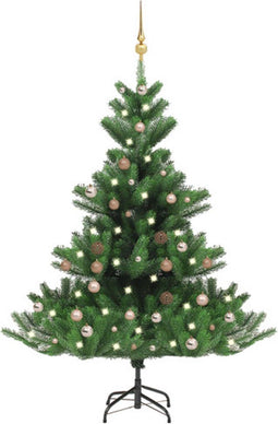 vidaXL - Kunstkerstboom - Nordmann - met - LED's - en - kerstballen - 150 - cm - groen