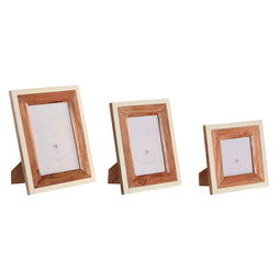 Fotolijsten Home ESPRIT Wit Natuurlijk Acacia Bot Koloniaal (3 Stuks)
