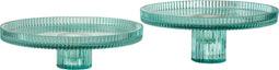 J-Line Cake bord - taartplateau - glas - transparant & azuurblauw - 2 stuks - woonaccessoires