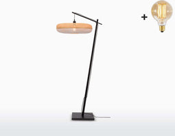 GOOD&MOJO Vloerlamp Palawan - Bamboe Zwart/Wit - Ø77cm - Scandinavisch,Bohemian - Staande lampen voor Woonkamer - Slaapkamer