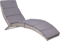 vidaXL - Ligbed - inklapbaar - met - kussen - poly - rattan - grijs