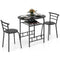 Coast Eettafelset Zwart – 3-Delige Bartafelset met 2 Stoelen en Wijnrek – Tafel 80 x 53 x 77 cm