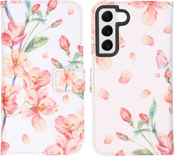 iMoshion Hoesje Geschikt voor Samsung Galaxy S22 Hoesje Met Pasjeshouder - iMoshion Design Softcase Bookcase - Roze / Blossom Watercolor