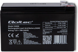 Qoltec AGM-accu | 12V | 7Ah | maximaal 105A.